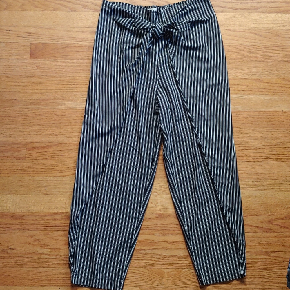 SILENCE + NOISE Wide Leg Striped Tie Waist Pants